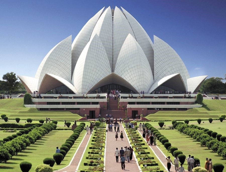 Lotus Temple has a unique design that looks like a budding lotus flower