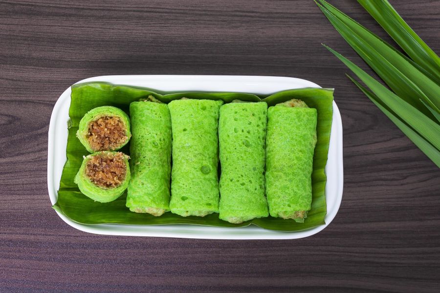 Kueh Lenggang with cool pandan green color is a famous traditional sweet dish in Brunei